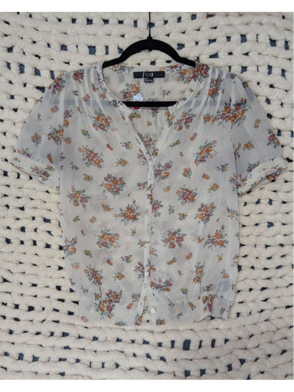 XXI Forever 21 Sheer Floral Blouse Women's Small Petite Cottagecore Boho Top